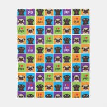 I Love Pugs Colour Square Fleece Blanket II