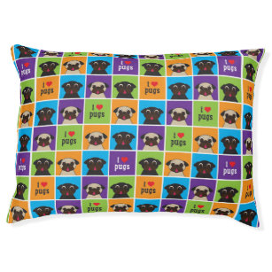 I Love Pugs Colour Squares Dog Bed