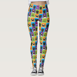 I Love Pugs Colour Squares Fawn and Black Pugs Leggings