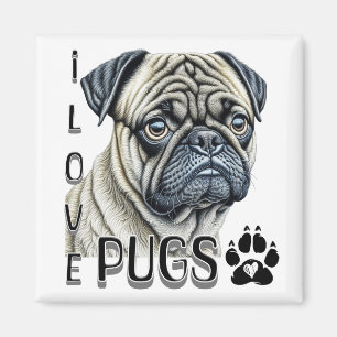 I Love Pugs   Cute Dog Owners Magnet