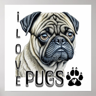 I Love Pugs Cute Dog Owners Poster