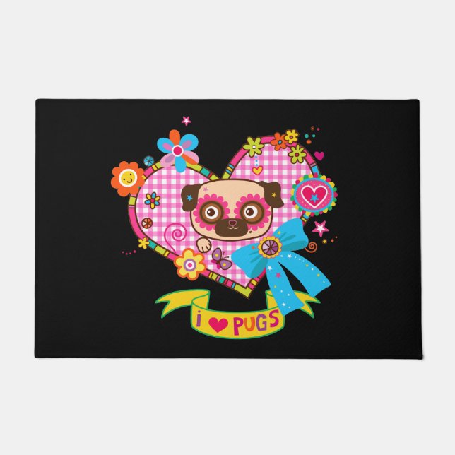 I Love Pugs! Doormat (Front)