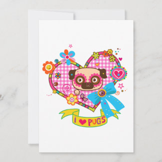 I Love Pugs! Flat Greeting Card
