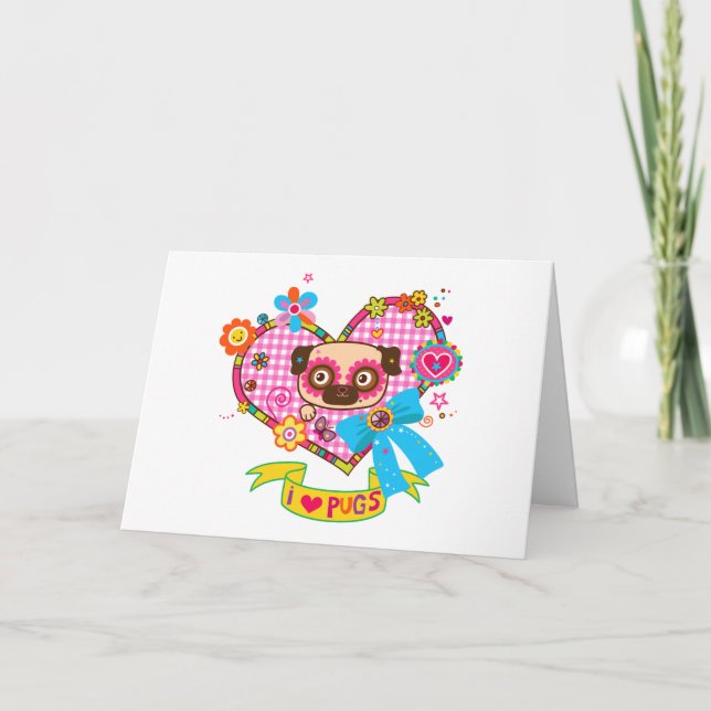 I Love Pugs! Greeting Card (Blank) (Front)