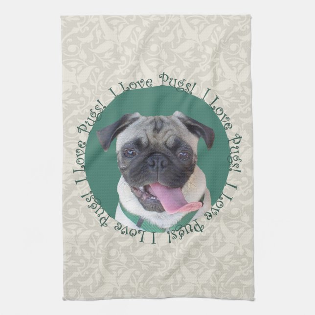 I Love Pugs! Kitchen Towel (Vertical)