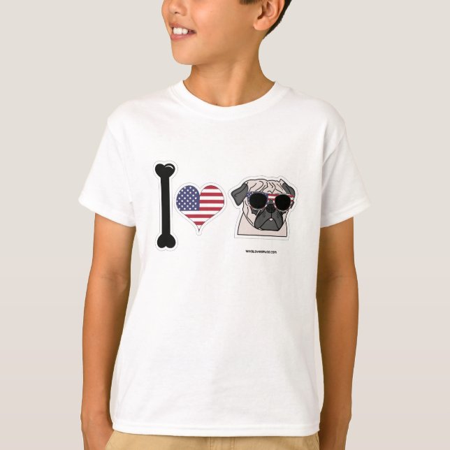 I Love Pugs - Patriotic Kids T-Shirt (Front)
