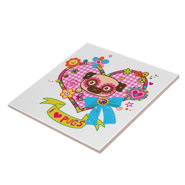 I Love Pugs! Tile (Side)