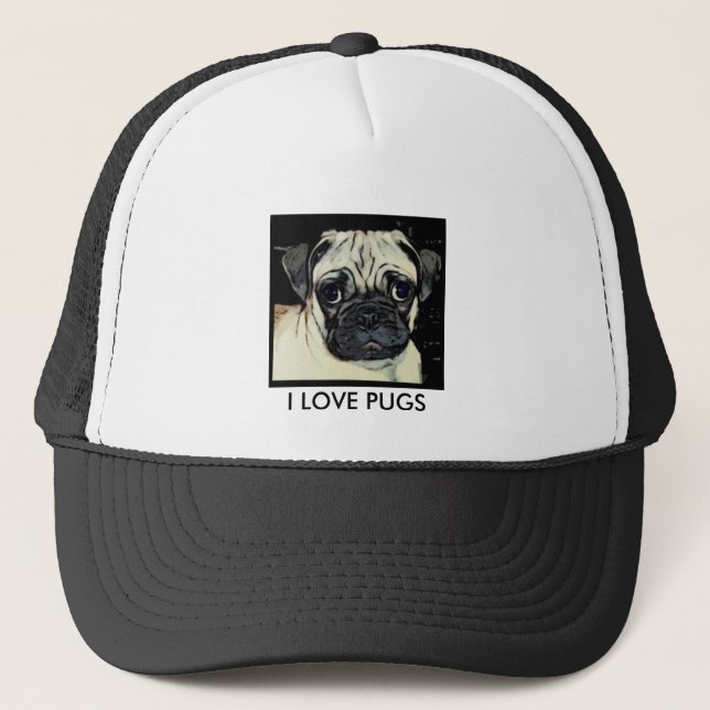 I LOVE PUGS TRUCKER HAT (Front)