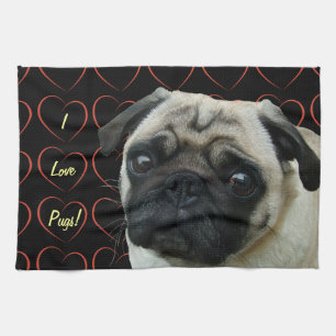 I Love Pugs with Hearts Kitchen Towel