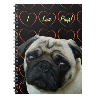I Love Pugs with Hearts Notebook