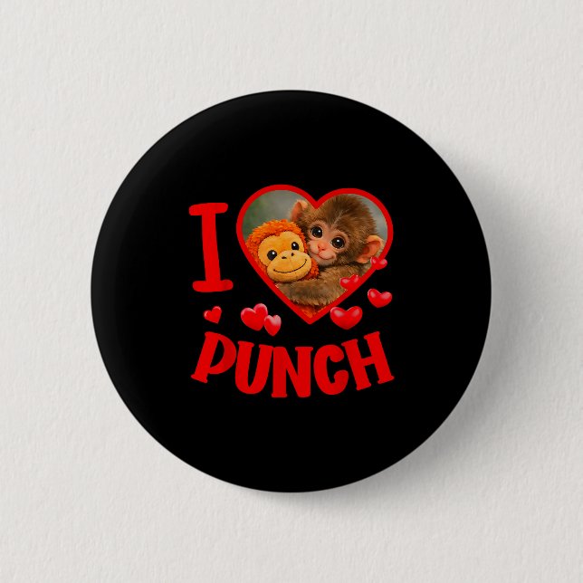 I love punch cute baby monkey punch  2 inch round button (Front)