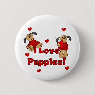 I Love Puppies Tshirts and Gifts 2 Inch Round Button