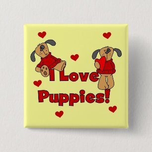 I Love Puppies Tshirts and Gifts 2 Inch Square Button