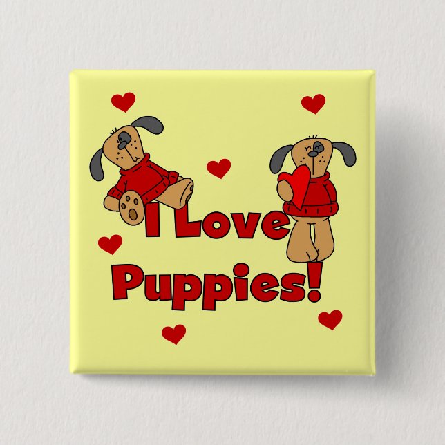 I Love Puppies Tshirts and Gifts 2 Inch Square Button (Front)