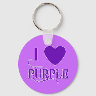 I Love Purple with Purple Heart Keychain