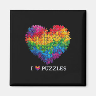 I Love Puzzles Jigsaw Puzzle Heart Rainbow For Men Magnet