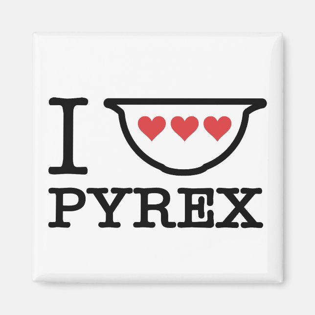 I Love Pyrex - Mixing Bowl with Hearts (Black) Magnet (Front)
