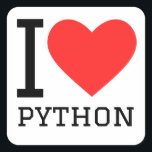 I love Python Square Sticker<br><div class="desc">I love Python ,  for code lovers</div>