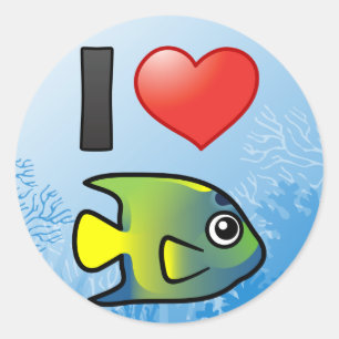 I Love Queen Angelfish Classic Round Sticker