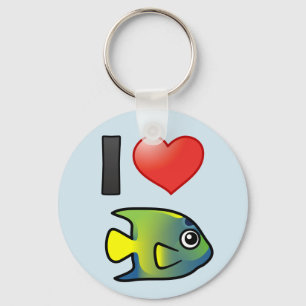 I Love Queen Angelfish Keychain