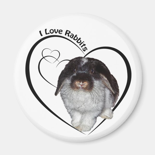 I Love Rabbits Badge Magnet (Front)
