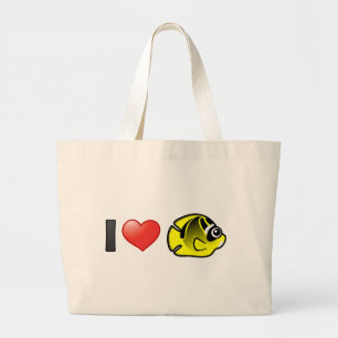 I Love Raccoon Butterflyfish Large Tote Bag