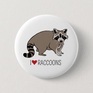 I Love Raccoons - Cartoon Raccoon 2 Inch Round Button