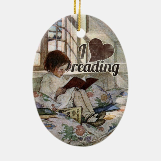 I Love Reading Ceramic Ornament (Back)