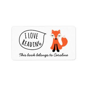 I love reading cute cartoon fox bookplate book label