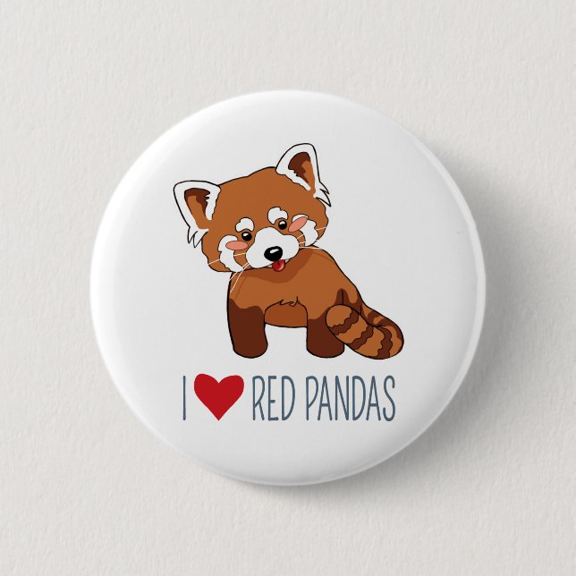 I Love Red Pandas - Cartoon Red Panda 2 Inch Round Button (Front)