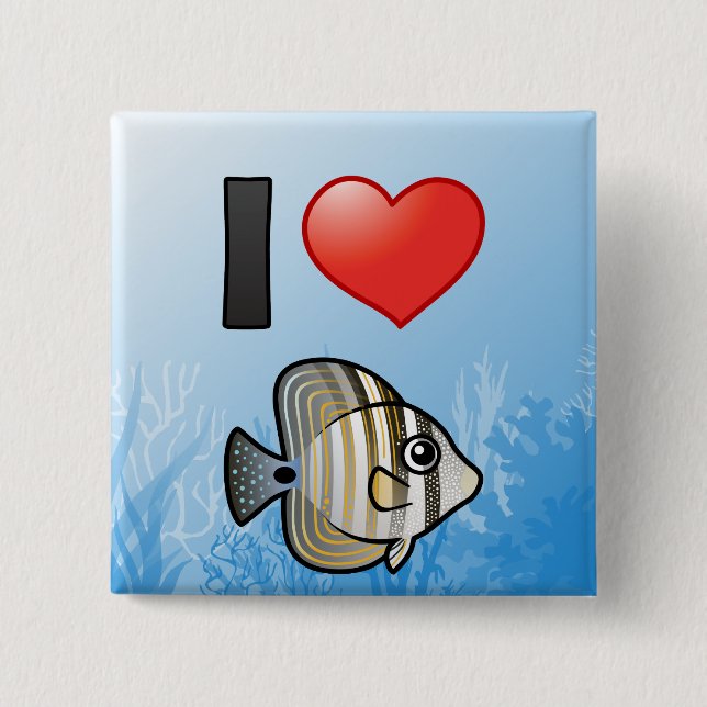 I Love Red Sea Sailfin Tang 2 Inch Square Button (Front)