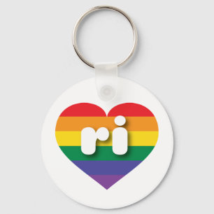 I Love Rhode Island Rainbow Heart Keychain
