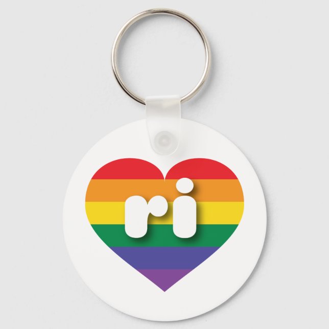 I Love Rhode Island Rainbow Heart Keychain (Front)