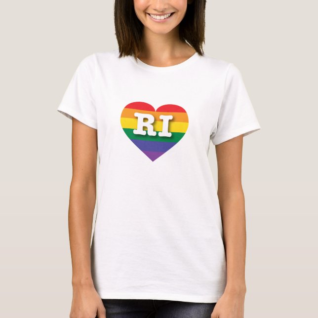 I Love Rhode Island Rainbow Heart T-Shirt (Front)