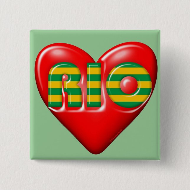 I Love Rio De Janeiro 2 Inch Square Button (Front)