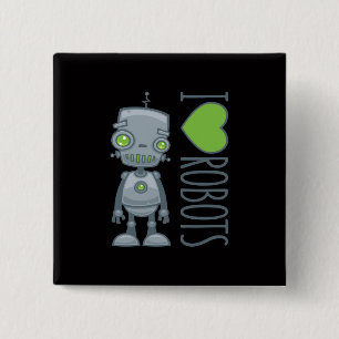 I Love Robots 2 Inch Square Button