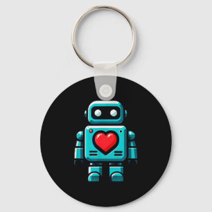 I Love Robots, Robot With Big Heart Valentine Kids Keychain