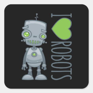I Love Robots Square Sticker