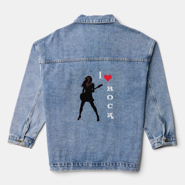 I Love Rock Music Denim Jacket Guitar Player Girl (Verso)