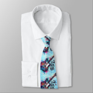 I Love Rock N Roll Electric Guitar Music Art Blue  Tie