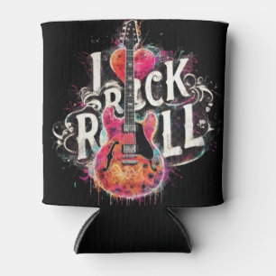 I Love Rock N Roll Electric Guitar Painting Can Cooler