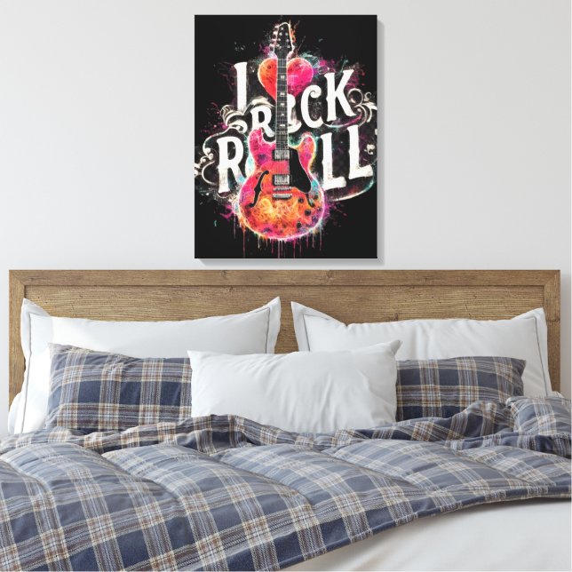 I Love Rock N Roll Electric Guitar Painting Canvas Print (Insitu(Bedroom))