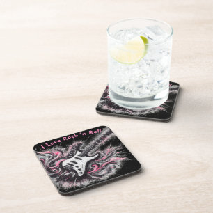 I Love Rock N Roll Electric Guitar Painting Coaster