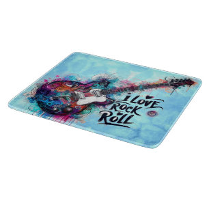I Love Rock N Roll Electric Guitar Painting Cutting Board