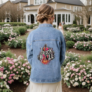 I Love Rock N Roll Electric Guitar Painting Denim Jacket