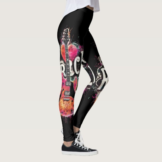 I Love Rock N Roll Electric Guitar Painting  Leggings (Right)