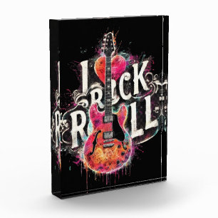 I Love Rock N Roll Electric Guitar Painting Photo Block