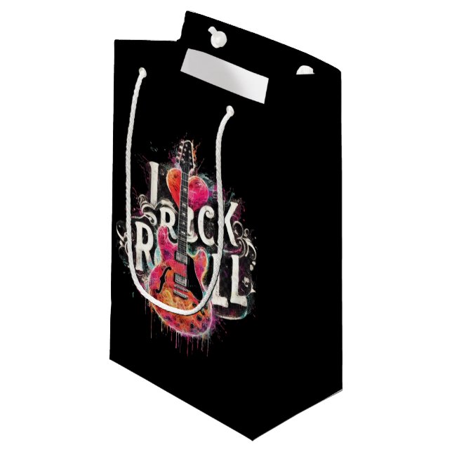 I Love Rock N Roll Electric Guitar Painting Small Gift Bag (Front Angled)
