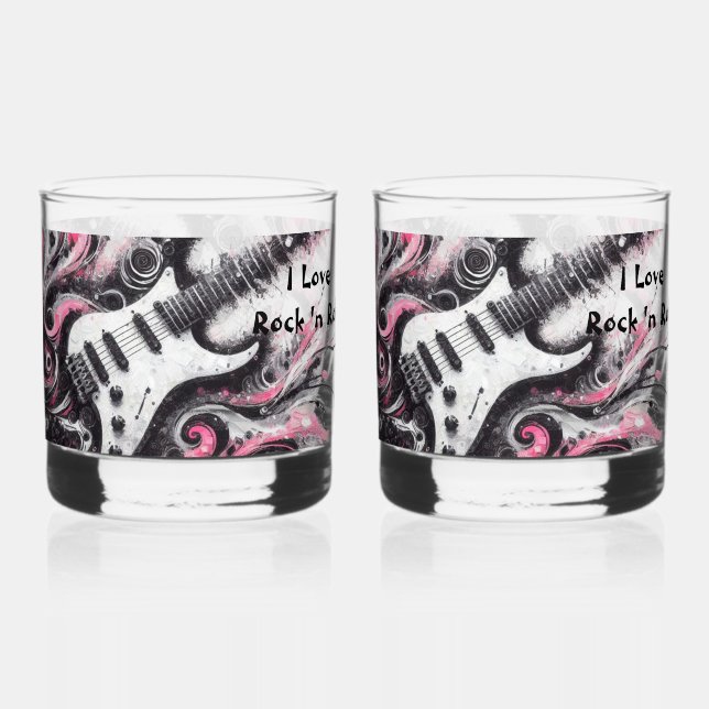 I Love Rock N Roll Electric Guitar Painting Whiskey Glass (Front)