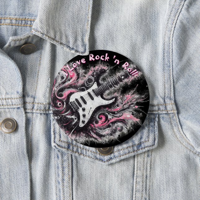 I Love Rock N Roll Electric Guitar Personalized 4 Inch Round Button (In Situ)